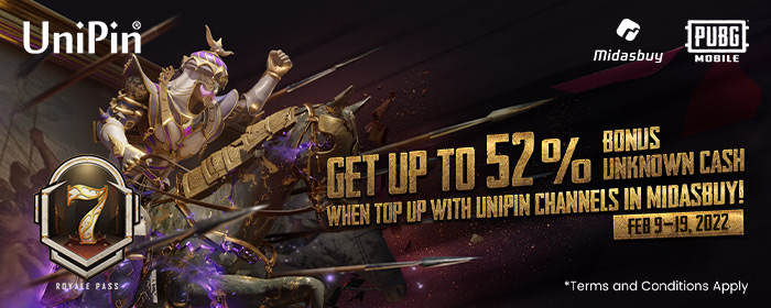 [Midasbuy-PUBGM] Feb- Up to 52% Bonus Unknown Cash! (MM)